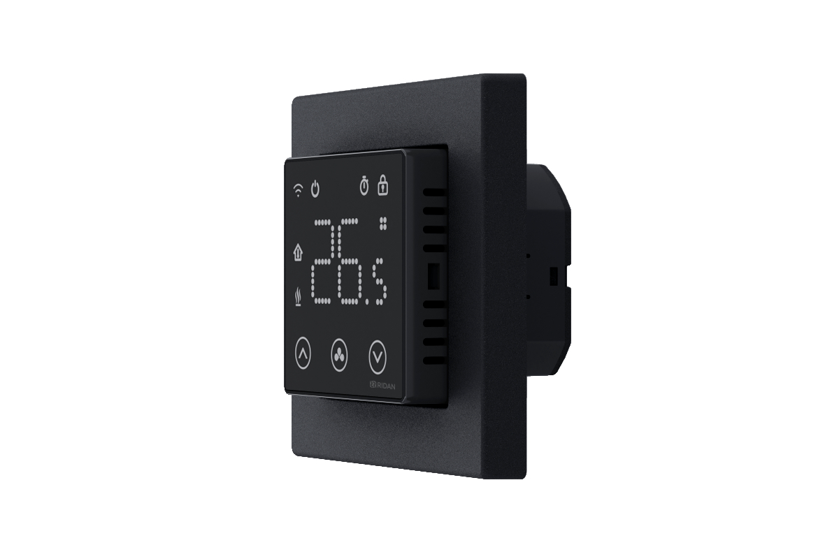 21RT0109R — Ридан Clever (Клевер) терморегулятор с Wi-Fi черный, IP 20, размеры 86 x 86 x 44,5 мм, диапазон регулирования температуры 5...40 °С