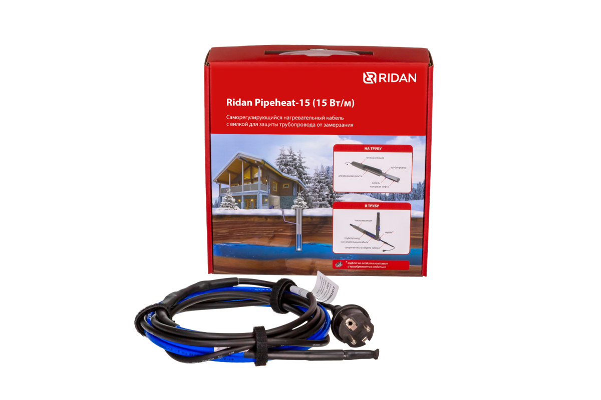 21RT0807R — Ridan Pipeheat-15 (Обогрев труб) саморегулирующийся нагревательный кабель 16 м, 240 Вт, с вилкой