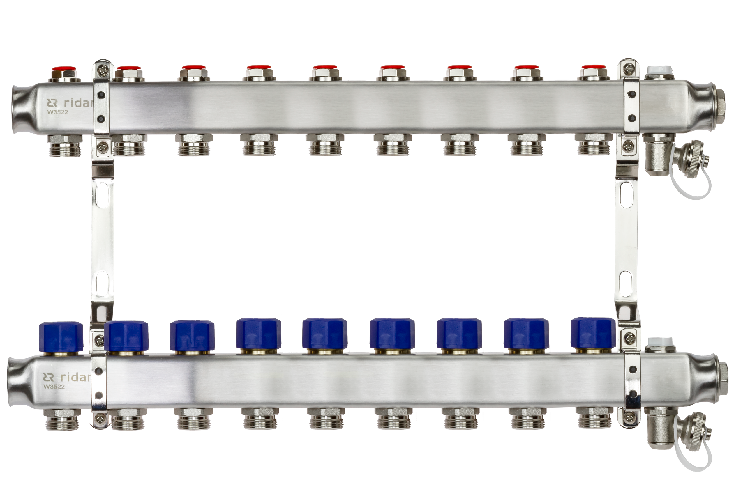 Ридан 088U0979R — Комплект коллекторов SSM-9R set с кронштейнами, ручным воздухоотводчиком, сливным краном и торцевой заглушкой, 9 контуров