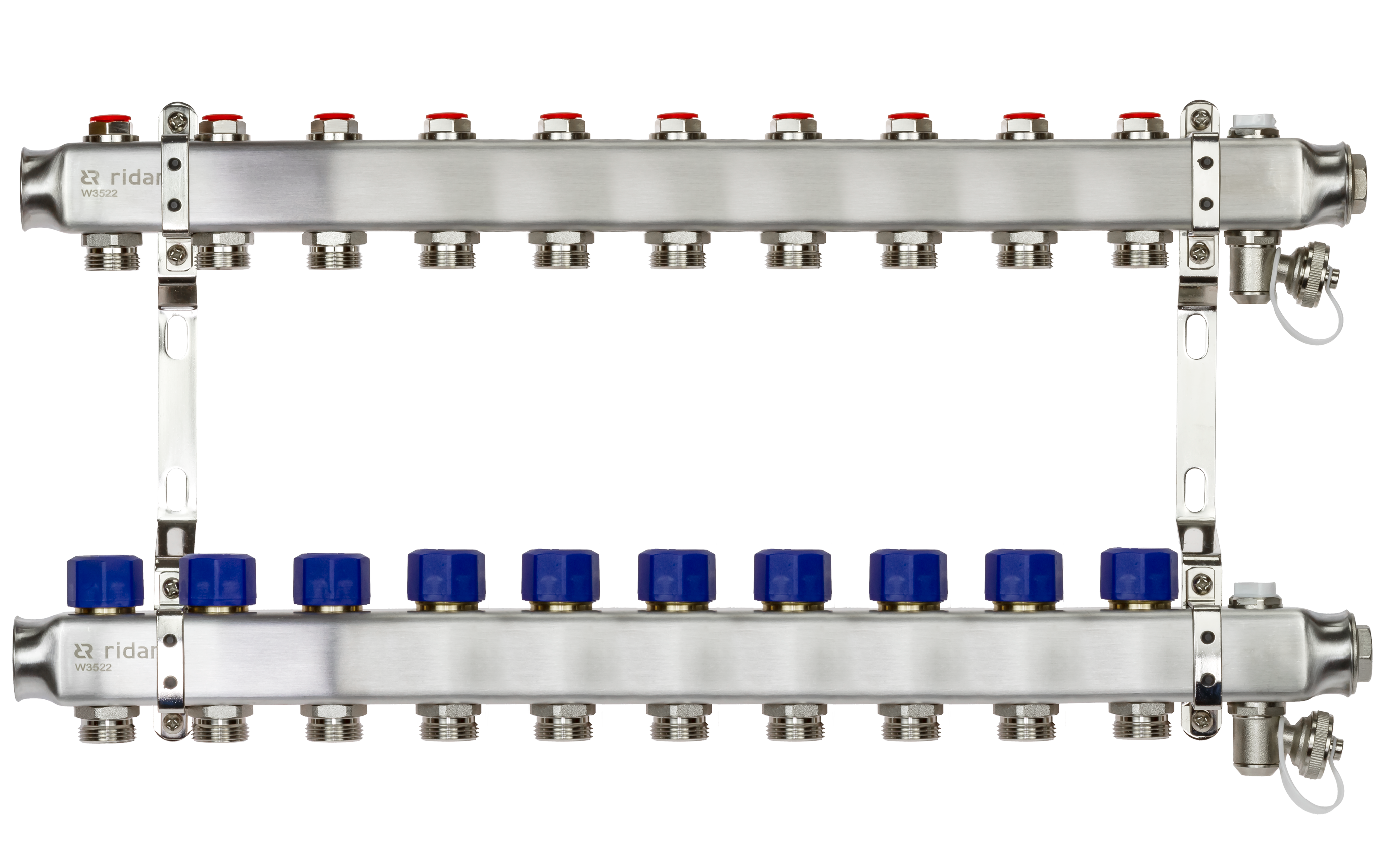 Ридан 088U0980R — Комплект коллекторов SSM-10R set с кронштейнами, ручным воздухоотводчиком, сливным краном и торцевой заглушкой, 10 контуров