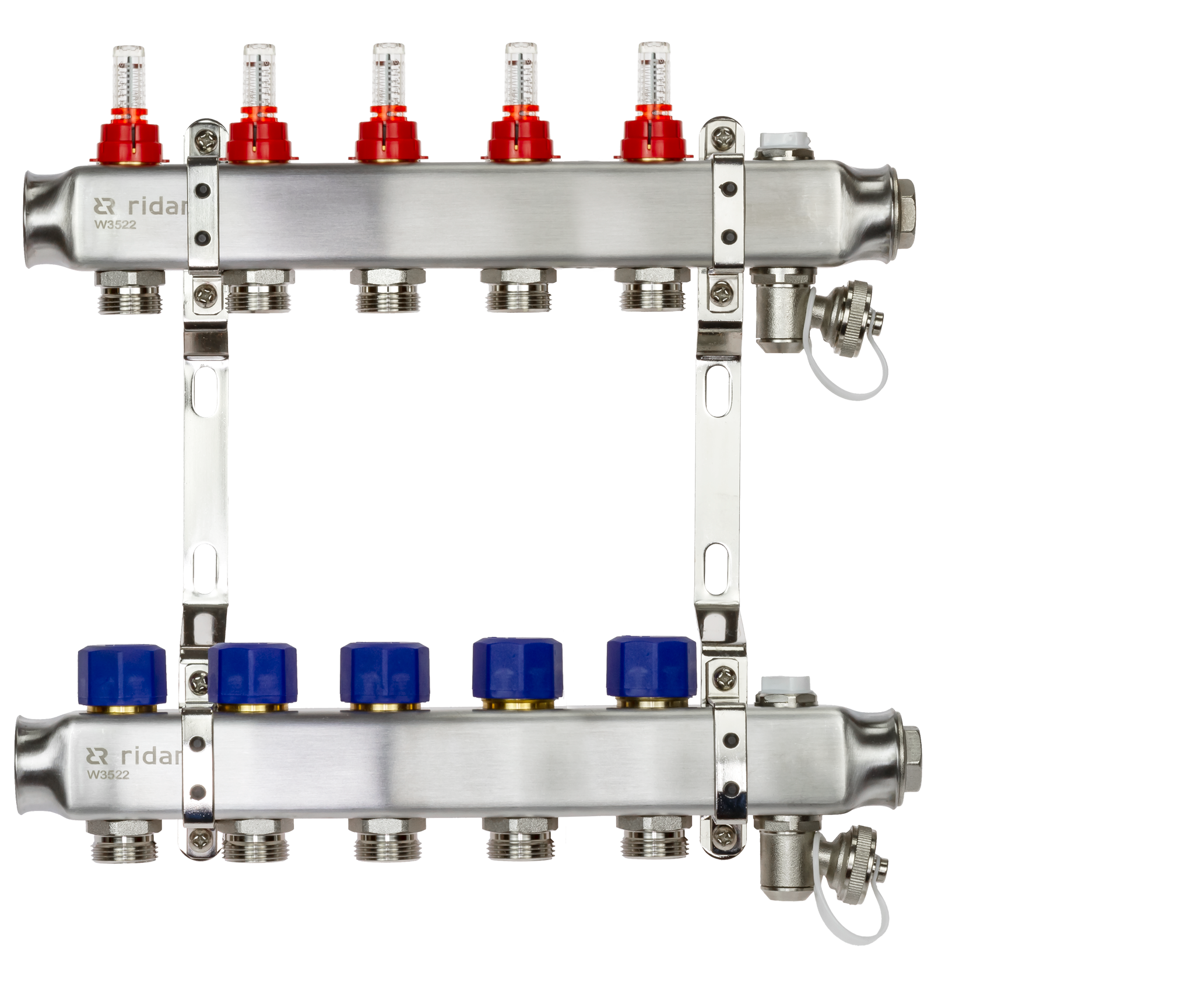 Ридан 088U0955R — Комплект коллекторов SSM-5RF set с расходомерами, кронштейнами, ручным воздухоотводчиком, сливным краном и торцевой заглушкой, 5 контуров