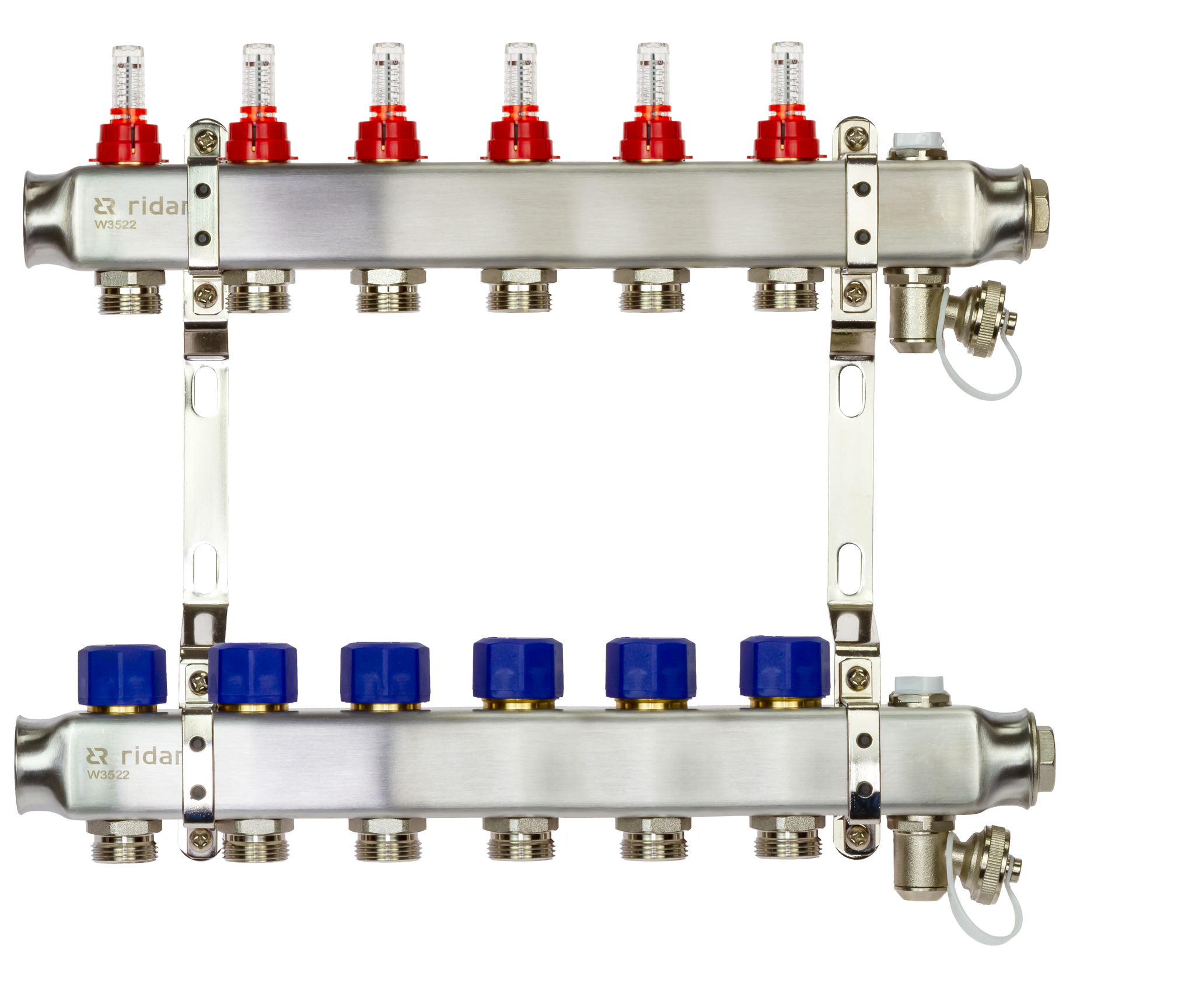 Ридан 088U0956R — Комплект коллекторов SSM-6RF set с расходомерами, кронштейнами, ручным воздухоотводчиком, сливным краном и торцевой заглушкой, 6 контуров