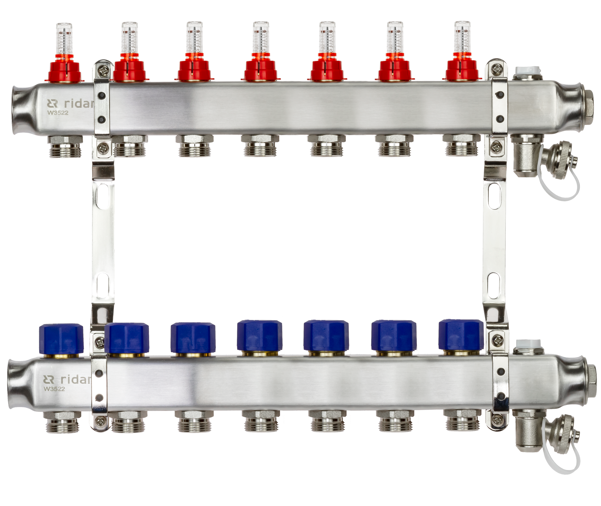 Ридан 088U0957R — Комплект коллекторов SSM-7RF set с расходомерами, кронштейнами, ручным воздухоотводчиком, сливным краном и торцевой заглушкой, 7 контуров