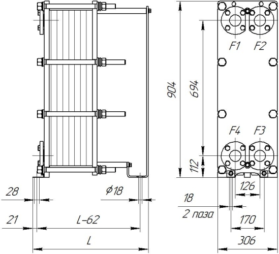 Теплообменник НН№14 ДУ 50 112-146 пластин 1,0 МПа